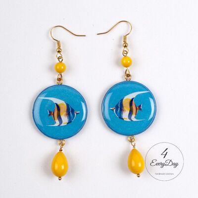 Boucles d'oreilles : poisson sur fond bleu clair