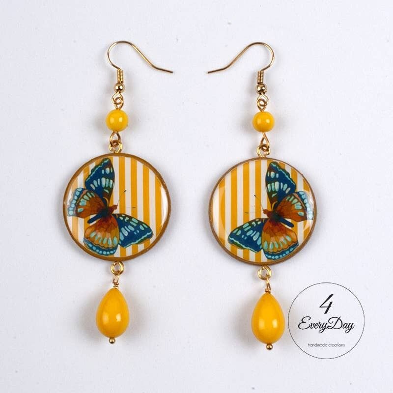 Orecchini : Farfalla su righe gialle