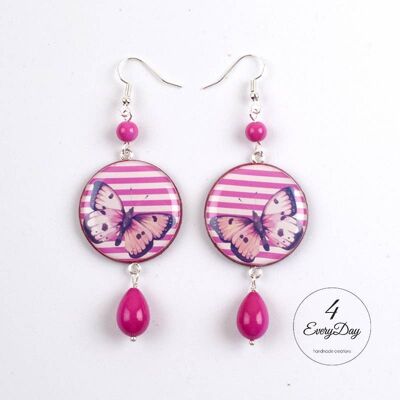 Pendientes : Mariposa sobre lineas rosas