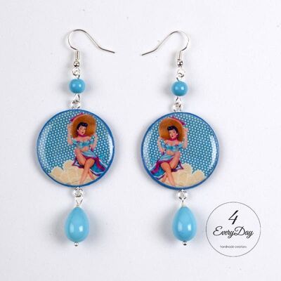 Wooden earrings with very light blue Pin ups