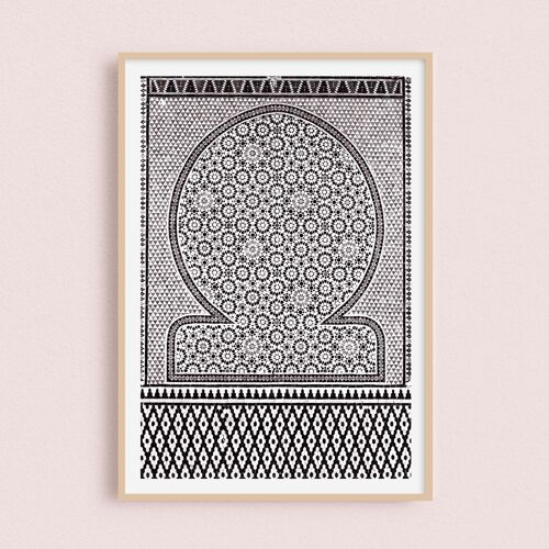 Affiche / Photographie - Mur Zellige Noir & Blanc | Oujda Maroc 30x40cm