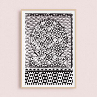 Poster / Foto – Schwarz-weiße Zellige-Wand | Oujda Marokko 30x40cm