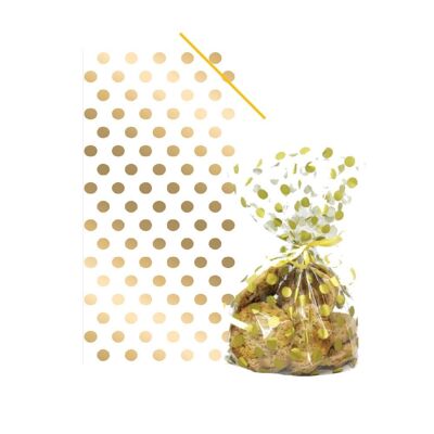 Gold Polka Dot Cello Bags with Twist Ties