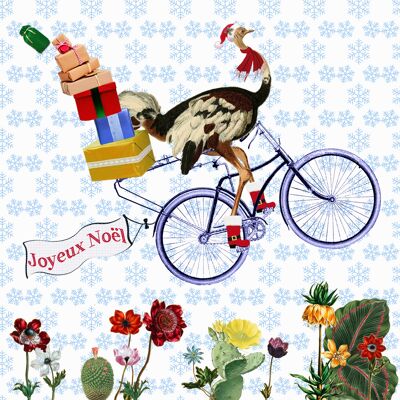 Ostrich on a bike Christmas and greetings card (with envelope)