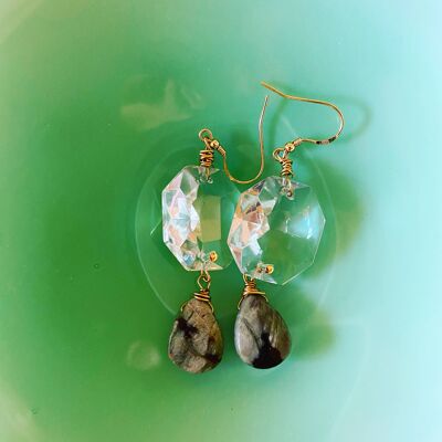 earrings created with crystals from ancient chandeliers and semi-precious stones