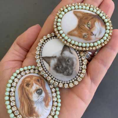 cat and dog brooch with rhinestones