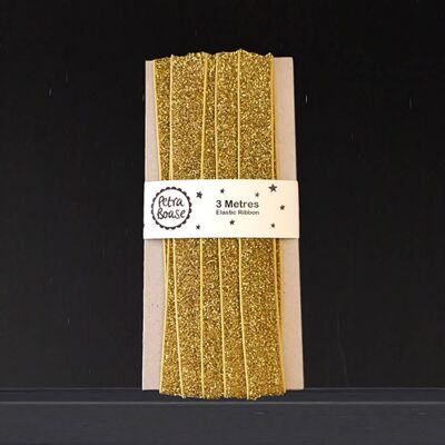 3m Elastic Ribbon - Pack of 3 - Gold Glitter