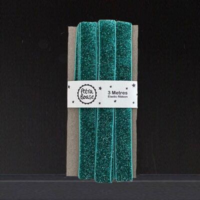 3m Elastic Ribbon - Pack of 3 - Turquoise Glitter
