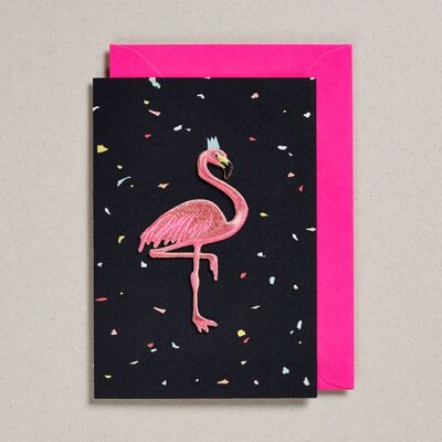 Embroidered Flamingo Cards - Pack of 6 - Black