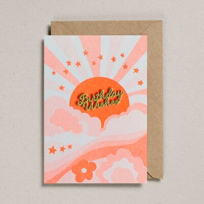 Word Card (Pack of 6) Orange Sunshine Birthday Wishes