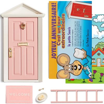 🐭 La petite souris: Porte Magique Rose + escalier + assiette + FROMAGE + paillasson + clef + Fond de porte de dessin + Carte de voeux + dessin à colorier et indiquez les dates pour chaque dent