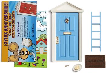 🐭 La petite souris: Porte Magique Bleu + escalier + assiette + FROMAGE + paillasson + clef + Fond de porte de dessin + Carte de voeux + dessin à colorier et indiquez les dates pour chaque dent 1