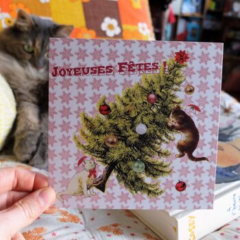 Carte de voeux Chats dans le sapin de Noël (avec enveloppe) 2