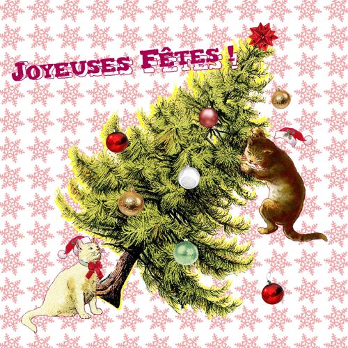 Carte de voeux Chats dans le sapin de Noël (avec enveloppe)