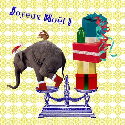 Carte de Noël et voeux Eléphant et paquets cadeaux (avec enveloppe)