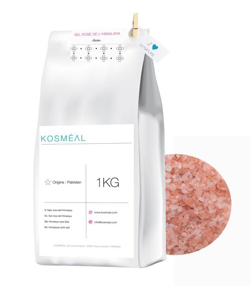 Sel Rose de l'Himalaya 1KG | Qualité Alimentaire | Gros | Emballage écologique Papier Kraft Blanc
