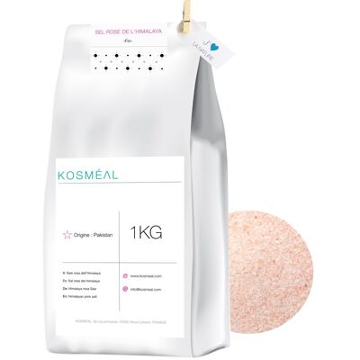 Sel Rose de l'Himalaya 1KG | Qualité Alimentaire | Fin | Emballage écologique Papier Kraft Blanc