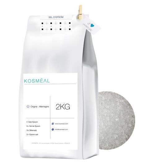 Sel d'Epsom 2KG | Sulfate De Magnesium | Emballage écologique Papier Kraft Blanc