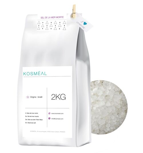 Sel de la Mer Morte 2KG - Minéraux Naturels - d'Israël - Emballage écologique Papier Kraft Blanc