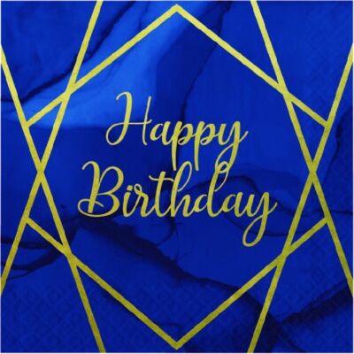 Serviettes déjeuner Geode bleu marine et or 3 plis Happy Birthday