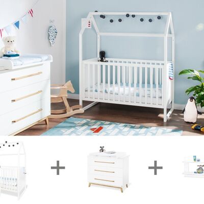 Chambre d'enfant 2 pièces 'Hilda & Riva' large, blanc, étagère murale incl.