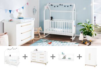 Chambre d'enfant 'Hilda & Riva' extra large, blanc, avec étagère murale 2