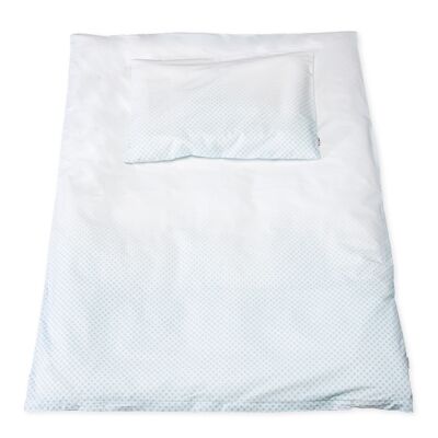 Percale reversible bed linen for children's beds 'Running Stars', light blue, 2-piece.