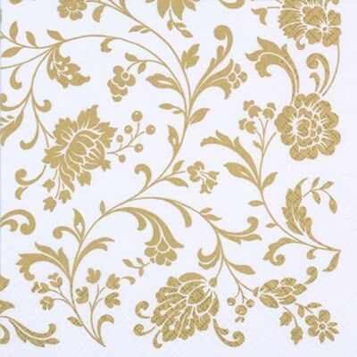 (S) Ti Flair Lunch Napkins Arabesque White & Gold