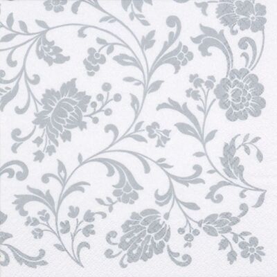 (S) Ti Flair Lunch Napkins Arabesque White & Silver