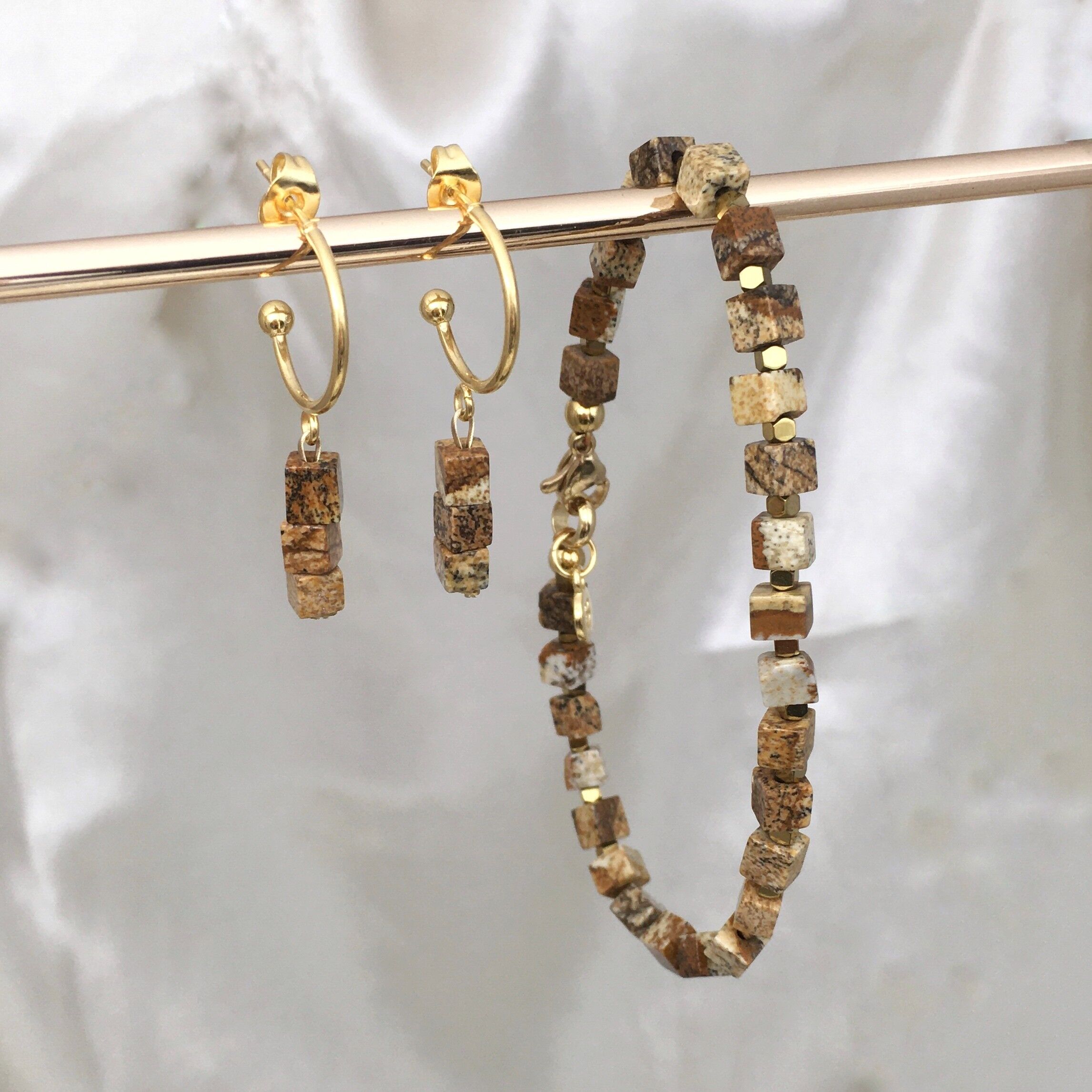 Set Baixa Armband & Ohrring Steinpilz braun