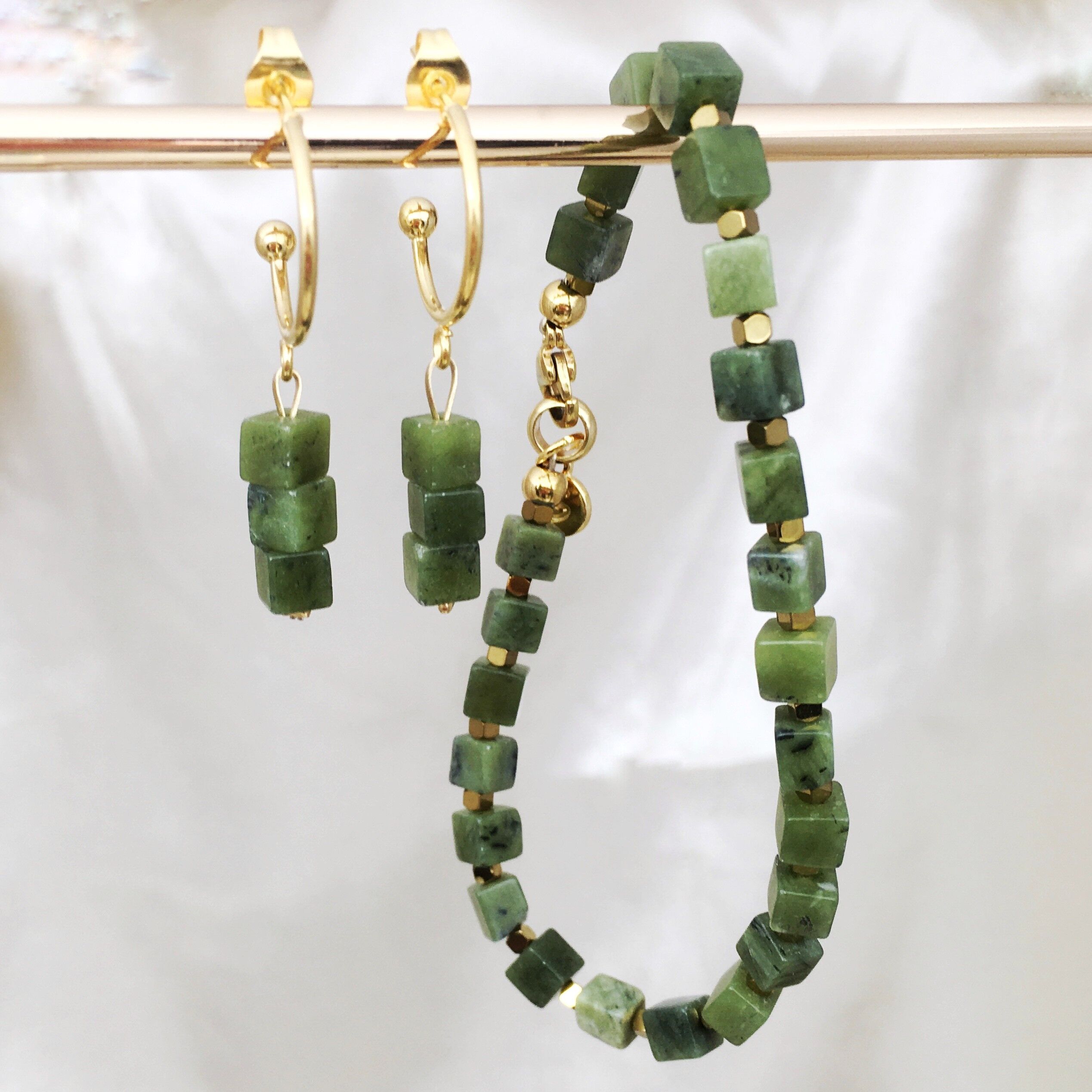 Set Baixa Armband & Ohrring olivgrün