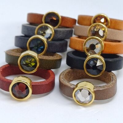 Leather rings 5mm 24K gold plated, 10pcs