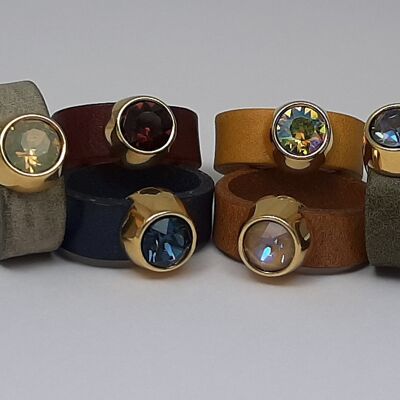 leather rings SS39 swarovski element 24K gold, 5psc