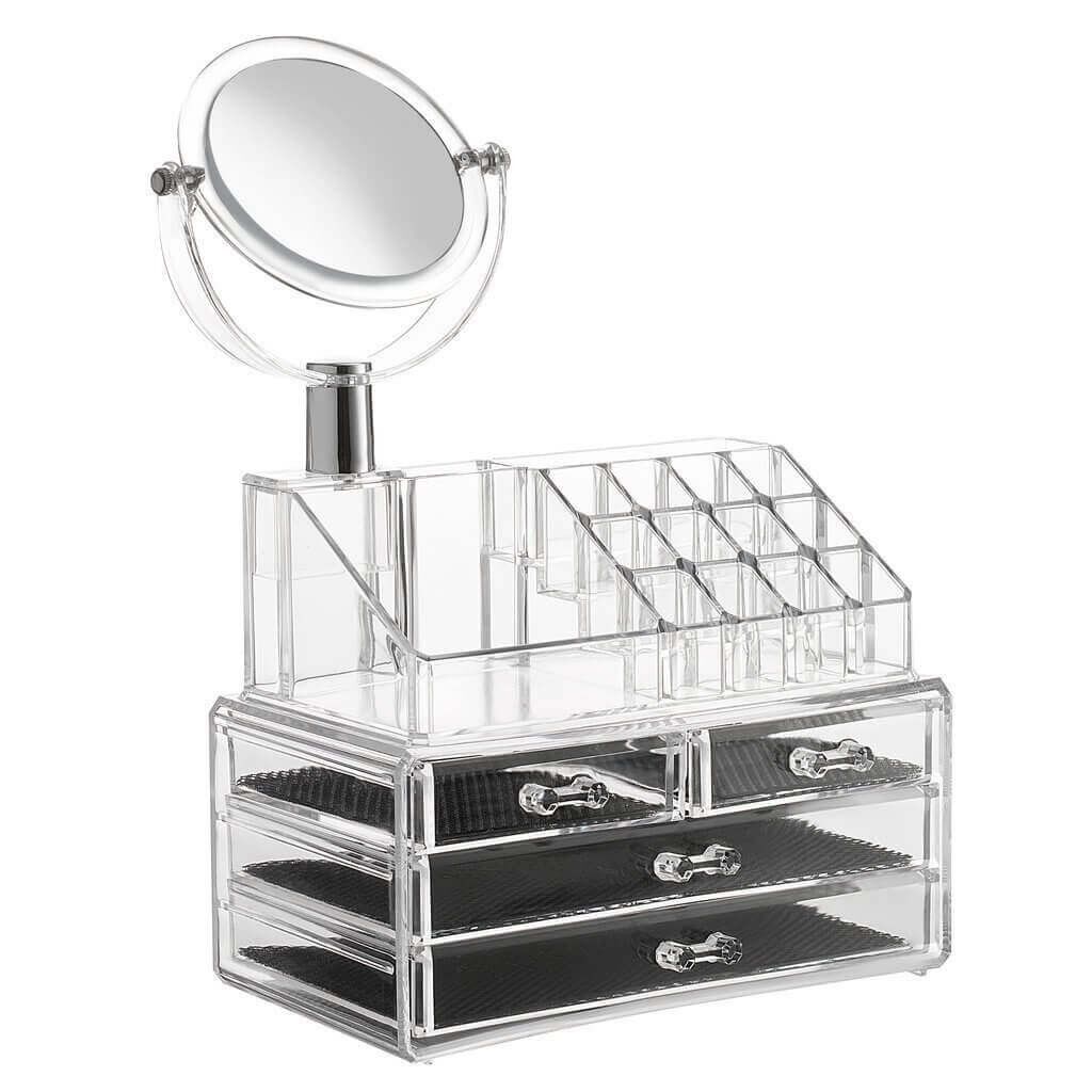 Acryl-Make-up-Organizer mit Spiegel