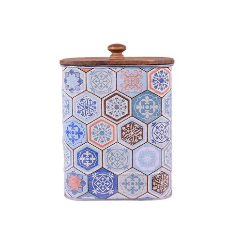 Boho Metal Tin Storage Box with Wooden Lid - mod3