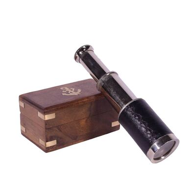 Folding Pirate Monocular Telescope with Wooden Case 15.5cm