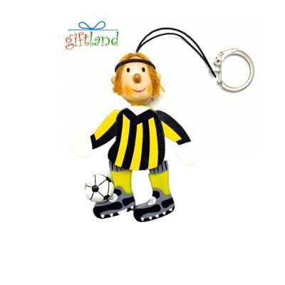 Football Player Wooden Keychain - Black & Yellow