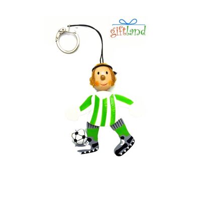 Football Player Wooden Keychain - Green & White