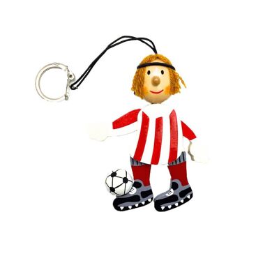 Football Player Wooden Keychain - Red & White