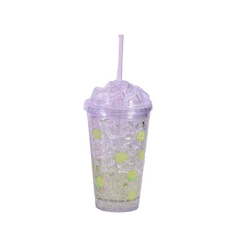 Green Plastic Glass with Straw