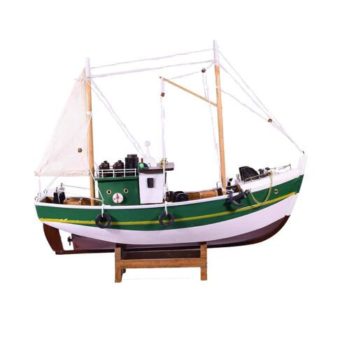 Green Wooden Fishing Boat 32cm