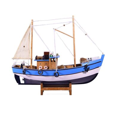 Light Blue Wooden Fishing Boat 40cm
