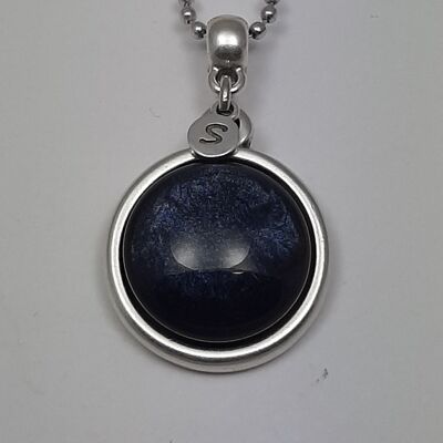 Cavigliera argento antico perla lucida blu scuro
