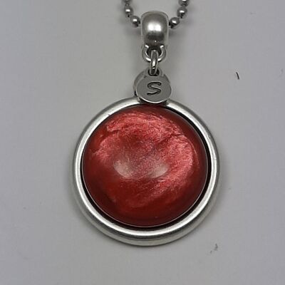 Necklace antique silver pearl shine intense red