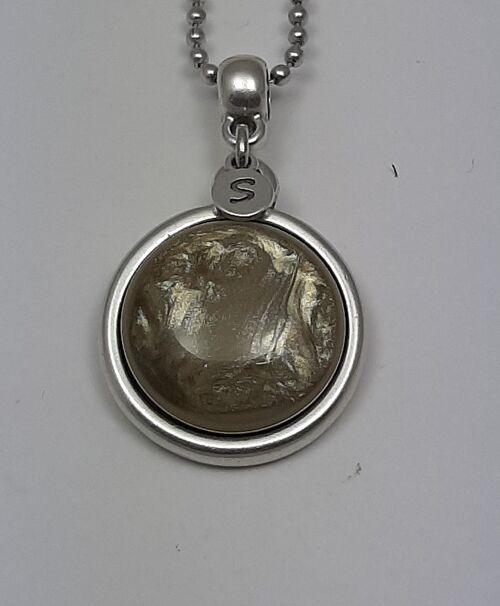 Necklace antique silver pearl shine khaki