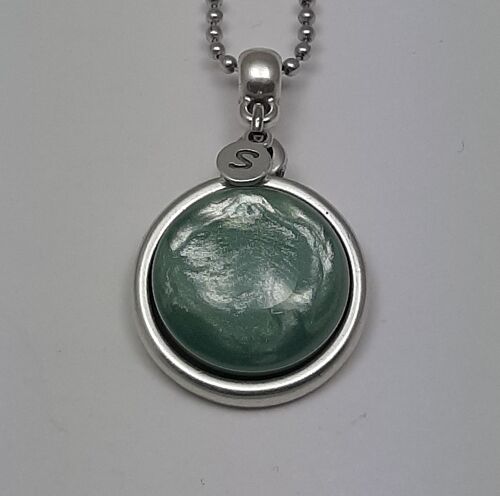 Necklace silver plated pearl shine jade green