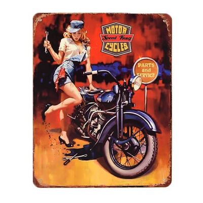 Cartel de chapa de metal chica moto