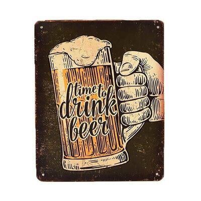 Cartel de chapa de metal hora de beber cerveza