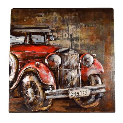 Peinture murale en métal avec voiture antique rouge