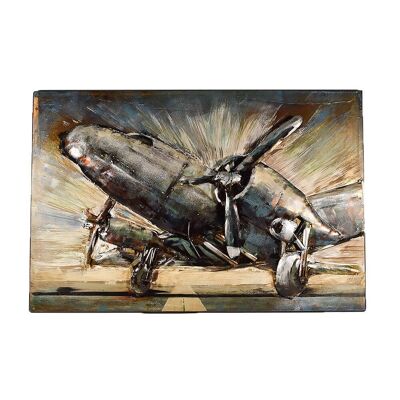Wandmalerei aus Metall mit Kampfflugzeug